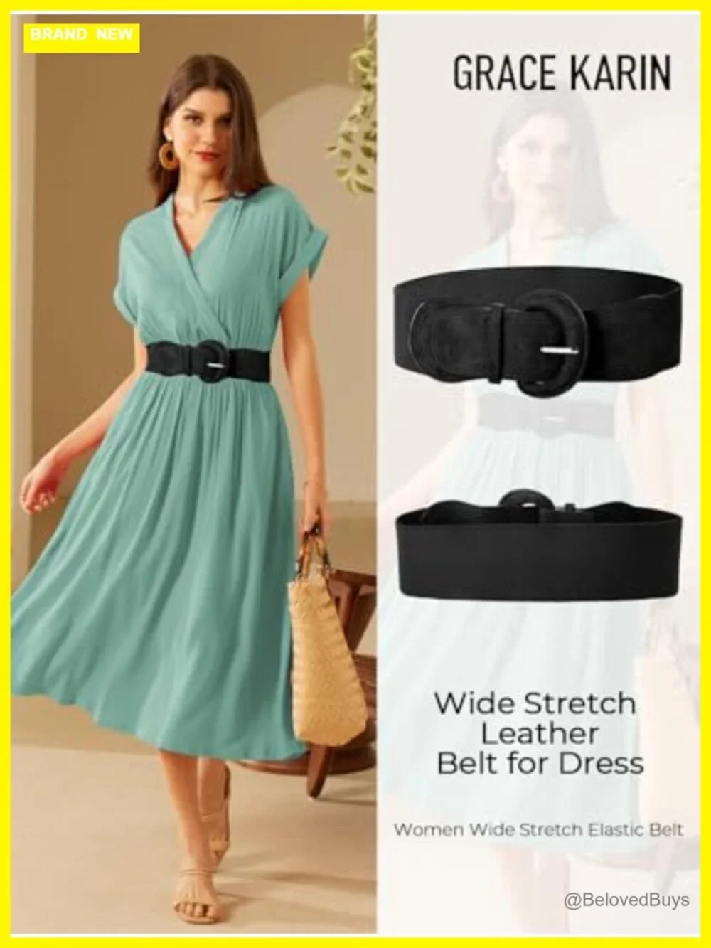 Faux Suede Elastic Waist Belt with Buckle for Women